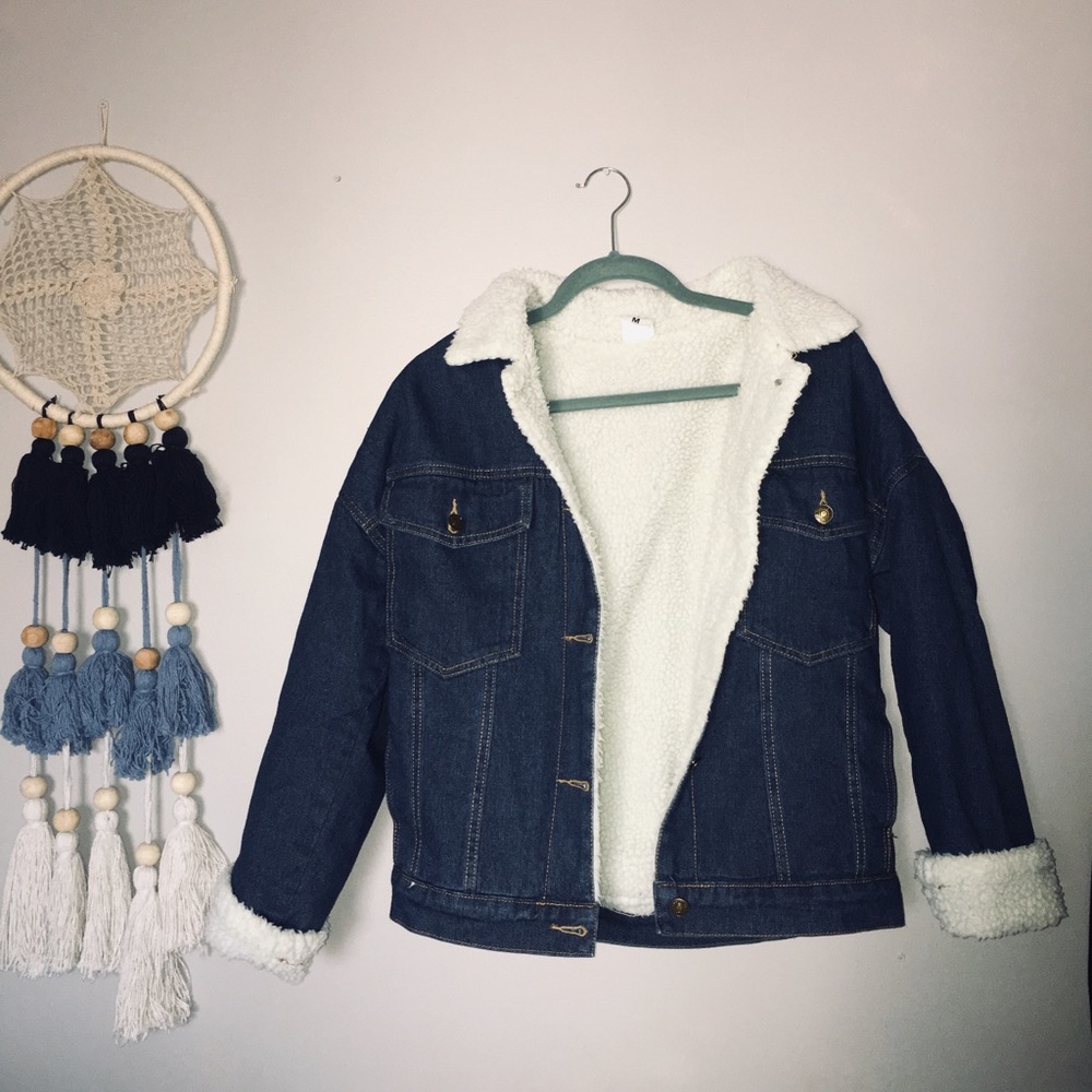 Drop Shoulder Fleece Denim Jacket